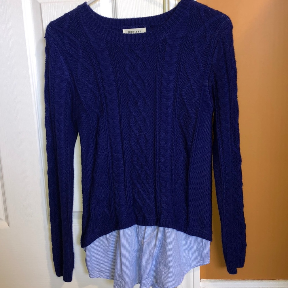 Blue sweater with elbow patches, SIZE: S